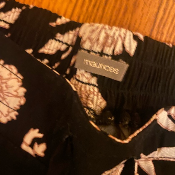 Maurices Black Open legged Pants with White Floral Design - Picture 2 of 4
